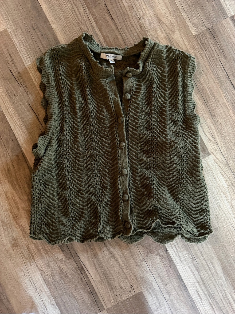 Madewell Olive Knit Button-Front Sleeveless Cardigan